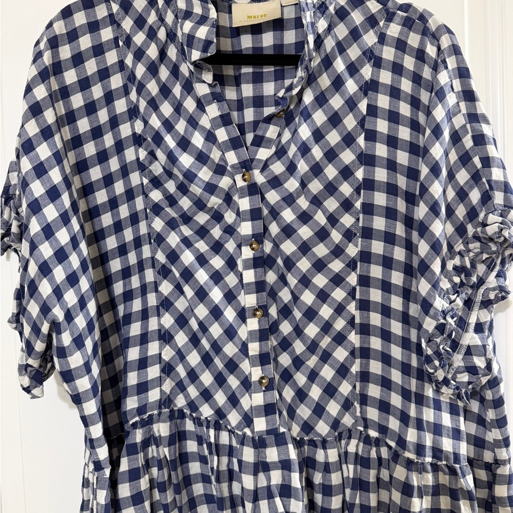Anthropologie Maeve Navy and White gingham Shirt